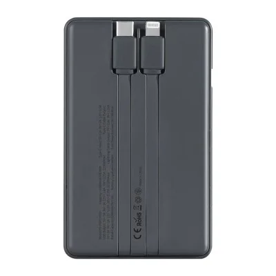 Porodo 10000mAh Slim Powerbank Built-in Type-C - Lightning Cables - Black